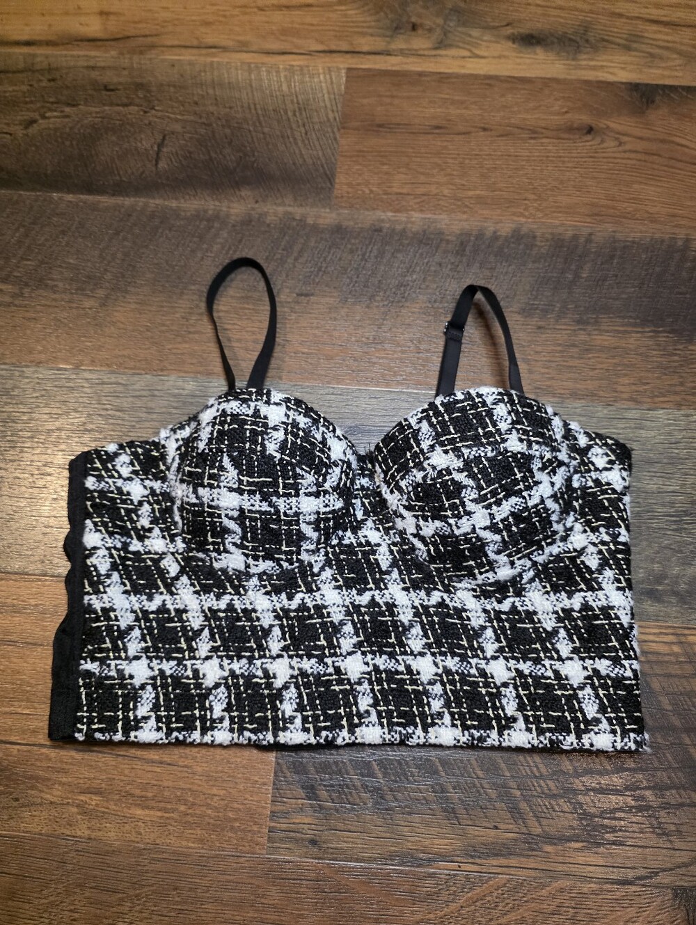 Windsor M Black & White Tweed Bustier Crop Top